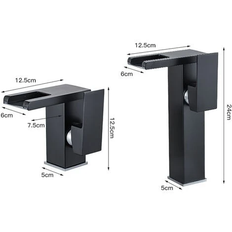 Waterfall LED Bathroom Mixer, Black Gold Accent 4 Waterfall LED Bathroom Mixer, Black Gold Accent - Image 2