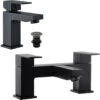 Matt Black Bathroom Tap Set Bath Filler & Basin Mixer Tap With Clicker Waste -Bathroom Faucet Store 76756430 1