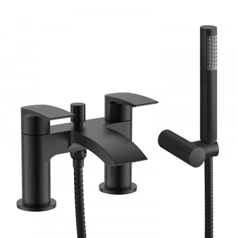 Black Matt Waterfall Bath Shower Mixer Filler Tap Lever Round Deck Mounted Modern 3 Black Matt Waterfall Bath Shower Mixer Filler Tap Lever Round Deck Mounted Modern