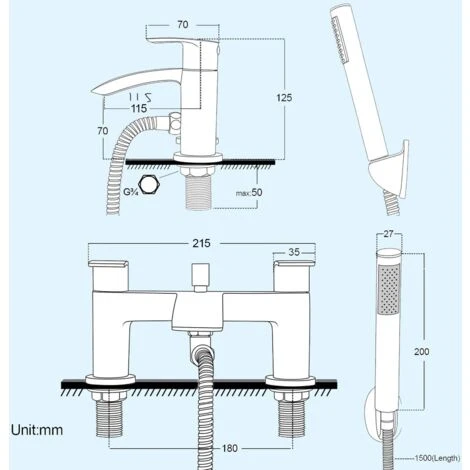 Black Matt Waterfall Bath Shower Mixer Filler Tap Lever Round Deck Mounted Modern 4 Black Matt Waterfall Bath Shower Mixer Filler Tap Lever Round Deck Mounted Modern - Image 2