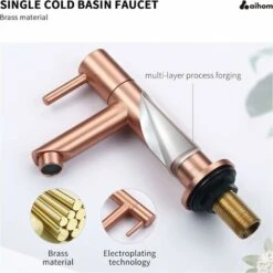 Cold Water Only Basin Faucet, Durable Copper Rose Gold Surface Basin Mixer Tap，Hand Wash Faucets For Guest Toilets -Bathroom Faucet Store 76957519 3