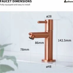 Cold Water Only Basin Faucet, Durable Copper Rose Gold Surface Basin Mixer Tap，Hand Wash Faucets For Guest Toilets -Bathroom Faucet Store 76957519 5