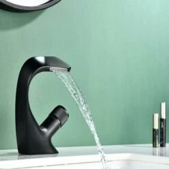 Modern Bathroom Faucet Black Macaron Waterfall Basin Faucet Brass Basin Mixer Tap Ceramic Hot Cold Available Removable Aerator - For Bathroom Toilet -Bathroom Faucet Store 77094686 3