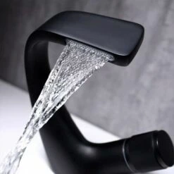 Modern Bathroom Faucet Black Macaron Waterfall Basin Faucet Brass Basin Mixer Tap Ceramic Hot Cold Available Removable Aerator - For Bathroom Toilet -Bathroom Faucet Store 77094686 5