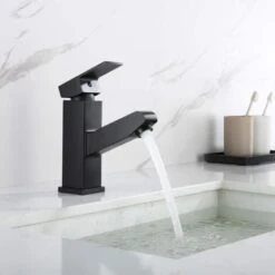 Basin Mixer Tap With Pull Out Spray, Black Bathroom Mixer Tap, Tap Height 18mm -Bathroom Faucet Store 78580903 3
