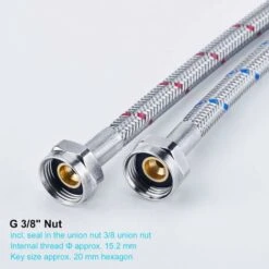 Armored Hose 60cm Long Connection Pipes For Water Tap Compression Thread Flexible Water Hose 2 Pieces -Bathroom Faucet Store 78703038 3