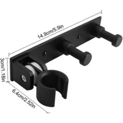 Universal Handheld Shower Holder With 2 Hooks, Adjustable Aluminum Alloy Wall Mounted Shower Holder, Self-adhesive -Bathroom Faucet Store 78707647 2