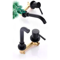 Black Brass Faucet, Wall Mounted Bathroom Mixer Tap, Wall Mounted Basin Faucets, Wall Mounted Basin Faucet For Bathroom Or Sink (Black) -Bathroom Faucet Store 84674320 4