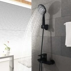 Shower Mixer With Hand Shower Black Shower Faucet Wall-mounted Bathtub Faucet With Bracket And Shower Hose 150 Cm For Bathrooms -Bathroom Faucet Store 84675705 2