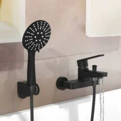 Shower Mixer With Hand Shower Black Shower Faucet Wall-mounted Bathtub Faucet With Bracket And Shower Hose 150 Cm For Bathrooms -Bathroom Faucet Store 84675705 3