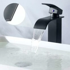 Black Waterfall Bathroom Mixer Tap Square Brass Basin Mixer Tap Hot And Cold Countertop Basin Mixer Tall Faucet -Bathroom Faucet Store 84677814 5