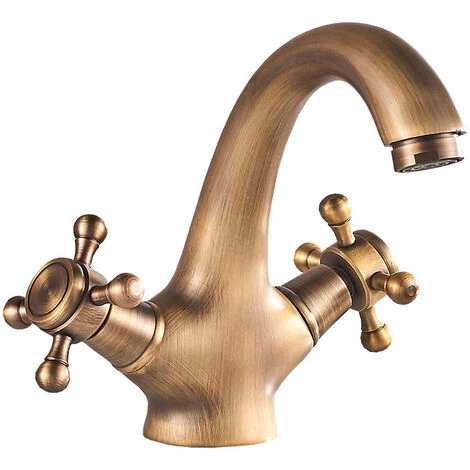 Traditional Victorian Integral Basin Faucet Vintage Double Cross Handle Bathroom Faucet, Antique 3 Traditional Victorian Integral Basin Faucet Vintage Double Cross Handle Bathroom Faucet, Antique