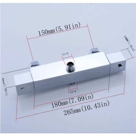 Square Thermostatic Shower Stick Mixing Valve Faucet Chrome Bathroom Double Outlet 4 Square Thermostatic Shower Stick Mixing Valve Faucet Chrome Bathroom Double Outlet - Image 2