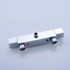 Square Thermostatic Shower Stick Mixing Valve Faucet Chrome Bathroom Double Outlet 9 Square Thermostatic Shower Stick Mixing Valve Faucet Chrome Bathroom Double Outlet -Bathroom Faucet Store 86503866 3