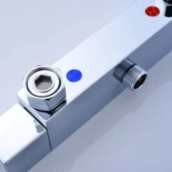 Square Thermostatic Shower Stick Mixing Valve Faucet Chrome Bathroom Double Outlet 10 Square Thermostatic Shower Stick Mixing Valve Faucet Chrome Bathroom Double Outlet -Bathroom Faucet Store 86503866 4