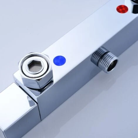 Square Thermostatic Shower Stick Mixing Valve Faucet Chrome Bathroom Double Outlet 6 Square Thermostatic Shower Stick Mixing Valve Faucet Chrome Bathroom Double Outlet - Image 4