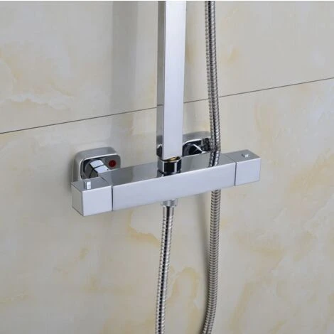 Square Thermostatic Shower Stick Mixing Valve Faucet Chrome Bathroom Double Outlet 7 Square Thermostatic Shower Stick Mixing Valve Faucet Chrome Bathroom Double Outlet - Image 5