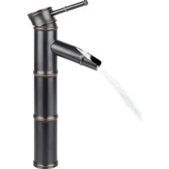 Vintage Antique Bronze Full Copper Bamboo Hotel Bathroom Kitchen Mixer Tap Basin Faucet, Copper, 3 Joints Break Mouth(Black