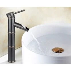 Vintage Antique Bronze Full Copper Bamboo Hotel Bathroom Kitchen Mixer Tap Basin Faucet, Copper, 3 Joints Break Mouth(Black -Bathroom Faucet Store 86503897 4