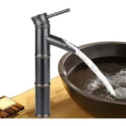 Vintage Antique Bronze Full Copper Bamboo Hotel Bathroom Kitchen Mixer Tap Basin Faucet, Copper, 3 Joints Break Mouth(Black -Bathroom Faucet Store 86503897 5