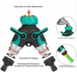 RHAFAYRE Garden Hose Splitter, 3/4 Zinc Alloy Distributor With 2 Valve Outlets, Adjustable And Lockable Water Flow With 2 Connectors And 3 Washers -Bathroom Faucet Store 86533217 4