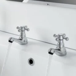 Traditional Bathroom Twin Basin Sink Taps 2 Tap Hole Brass Cross Head -Bathroom Faucet Store 8756425 2