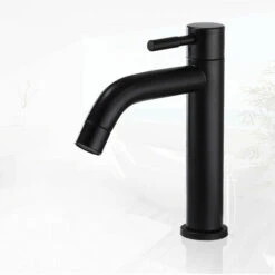 Matte Faucet Black Stainless Steel Basin Single Cold Water Tap For Home Kitchen Room Use, G1/2in Male Thread(Curved Mouth)