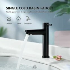 Bathroom Faucet Cold Water Only Matte Black Bathroom Sink Faucet Modern Style Stainless Steel Cold Water Faucet, Applicable Scope(Bathroom,Sink,Basin,Toilet) -Bathroom Faucet Store 87639369 4