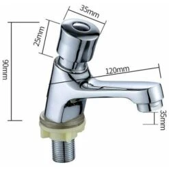 Self Closing Chrome Time Delay Faucet Water Saving Time Delay Basin Sink Faucet Faucet For Kitchen Bathroom Public Silver -Bathroom Faucet Store 87648620 5