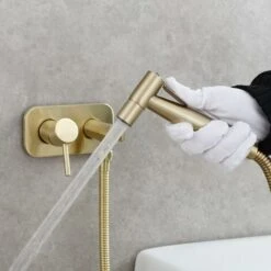 Stainless Steel Hand Shower Toilet Portable Bidet Kit Hot And Cold Water Shower Hose Bidet Toilet Complete Kit, Brushed Gold, WS024J2F2 -Bathroom Faucet Store 88295418 3