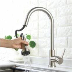 Pull-Out Sink Sprayer With Button Brushed Spray Head 2 Jets For Kitchen Mixer Tap Kitchen Taps -Bathroom Faucet Store 88295632 4