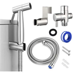 Toilet Hand Shower Kit, Shower Head For Bathroom Cleaning, Personal Daily Hygiene Sprayer, Wall Hose Set (Silver)