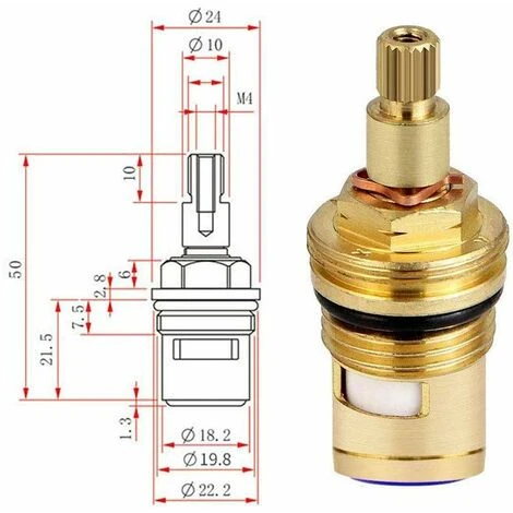 4 Pcs Brass Ceramic Disc Faucet Replacement Ceramic Cartridge Universal Ceramic Brass Cartridge Faucet Kitchen Faucet(Red Blue) 5 4 Pcs Brass Ceramic Disc Faucet Replacement Ceramic Cartridge Universal Ceramic Brass Cartridge Faucet Kitchen Faucet(Red Blue) - Image 3