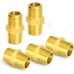 5 Pieces 1/2" X 1/2" Brass BSP Male Hex Nipple Fitting, Male To Male Straight Connector - MODOU