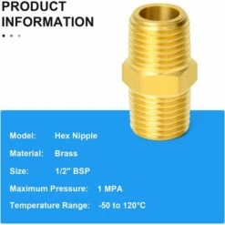 5 Pieces 1/2" X 1/2" Brass BSP Male Hex Nipple Fitting, Male To Male Straight Connector - MODOU -Bathroom Faucet Store 89807283 3