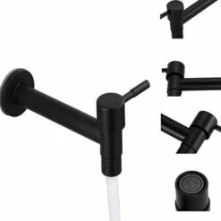 Mop Pool Faucet, Black Wall Mount Faucet, Wall Tap, Cold Water Faucet, Bathroom, Sink, Balcony, Kitchen Stainless Steel Water Saving Faucet (Black) -Bathroom Faucet Store 89808421 4