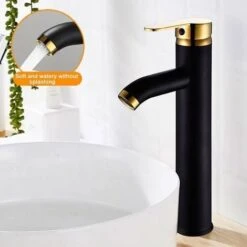 Bathroom Vessel Sink Faucet Single Handle Matte Black Lavatory Vanity Mixer Tap Tall Spout Single HoleBlack Gold