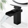 Matte Black Waterfall Bathroom Faucet, Brass Single Handle Basin Faucet With Cold And Hot Water Available, Ceramic Valve, Concave Waterfall Design Bathroom Faucet, G 3/8 -Bathroom Faucet Store 91162926 1