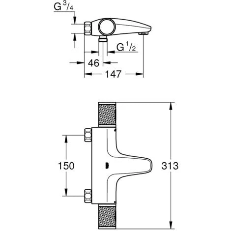 Grohe Grohtherm Thermostatic Bath/shower Mixer Set + Stick 1 Jet Shower, Wall Holder, Flexible Hose, Chrome (34780000-CUBESTICK) 5 Grohe Grohtherm Thermostatic Bath/shower Mixer Set + Stick 1 Jet Shower, Wall Holder, Flexible Hose, Chrome (34780000-CUBESTICK) - Image 3