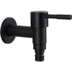Stainless Steel Wall Mounted Garden Faucet, 1 Piece G1/2 Inch Wall Mounted Wash Faucet Balcony Bathroom Kitchen Garden Wash Faucet (Black)