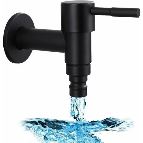 Stainless Steel Wall Mounted Garden Faucet, 1 Piece G1/2 Inch Wall Mounted Wash Faucet Balcony Bathroom Kitchen Garden Wash Faucet (Black) 4 Stainless Steel Wall Mounted Garden Faucet, 1 Piece G1/2 Inch Wall Mounted Wash Faucet Balcony Bathroom Kitchen Garden Wash Faucet (Black) - Image 2
