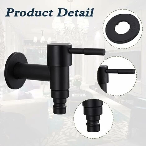 Stainless Steel Wall Mounted Garden Faucet, 1 Piece G1/2 Inch Wall Mounted Wash Faucet Balcony Bathroom Kitchen Garden Wash Faucet (Black) 6 Stainless Steel Wall Mounted Garden Faucet, 1 Piece G1/2 Inch Wall Mounted Wash Faucet Balcony Bathroom Kitchen Garden Wash Faucet (Black) - Image 4
