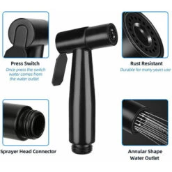 Black Stainless Steel Toilet Shower Kit Toilet Faucet With Sprayer For Daily Personal Hygiene, Wall Hose Set -Bathroom Faucet Store 91890035 3
