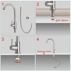 Single Cold Water Kitchen Faucet, 360° Swivel, Single Lever Kitchen Sink Faucet, Stainless Steel -Bathroom Faucet Store 92868079 4