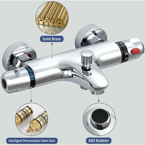 Thermostatic Shower Mixer, Brass Thermostatic Bathtub Mixer, Thermostatic Shower Faucet With 38°C Safety Button, Thermostatic Shower Mixer 5 Thermostatic Shower Mixer, Brass Thermostatic Bathtub Mixer, Thermostatic Shower Faucet With 38°C Safety Button, Thermostatic Shower Mixer - Image 3