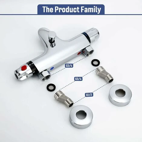 Thermostatic Shower Mixer, Brass Thermostatic Bathtub Mixer, Thermostatic Shower Faucet With 38°C Safety Button, Thermostatic Shower Mixer 7 Thermostatic Shower Mixer, Brass Thermostatic Bathtub Mixer, Thermostatic Shower Faucet With 38°C Safety Button, Thermostatic Shower Mixer - Image 5