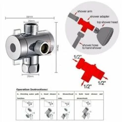 Bath Shower Head Arm Mounted Diverter Valve With 1/2 Inch 3 Way T-Adapter -Bathroom Faucet Store 93408083 5