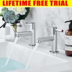 Pair Bathroom Sink Twin Taps Bath Basin Mini Mixer Modern Chrome Hot & Cold Water Kitchen Faucets Water Saving