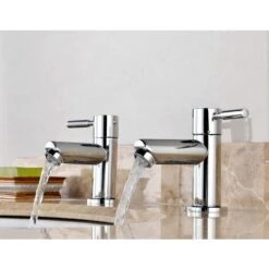 Pair Bathroom Sink Twin Taps Bath Basin Mini Mixer Modern Chrome Hot & Cold Water Kitchen Faucets Water Saving -Bathroom Faucet Store 94588986 3