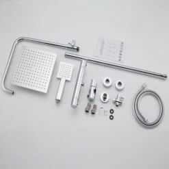 Biubiubath Thermostat Shower System With 10 Inch Rainfall Shower Head, Adjustable Height Riser Rail And Square Thermostatic Shower Mixer Set, Anti-Scald, Chrome Plated -Bathroom Faucet Store 94713570 3